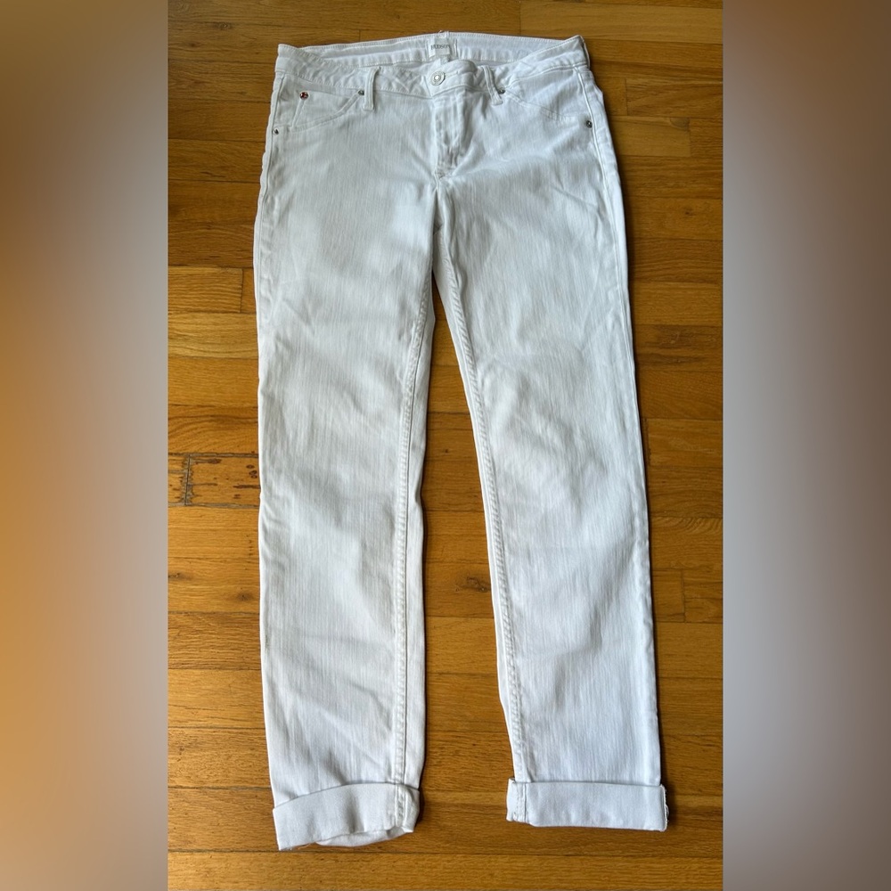 Hudson Jeans White Straight Leg Cuffed Jeans